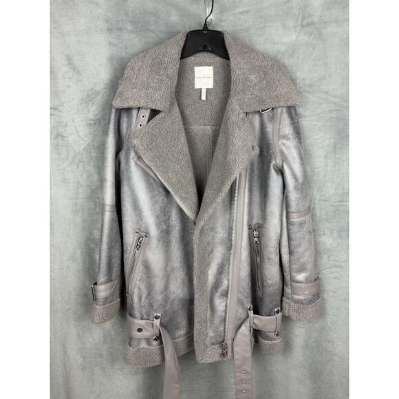 Avec Les Filles Womens Bonded Faux Shearling Biker Moto Jacket - Gray Size XL - Picture 4 of 15